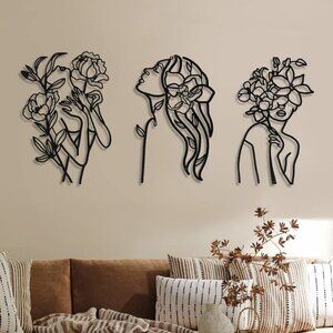 3 Pieces Metal Wall Art Decor Minimalist Abstract Woman Wall Art - Elegant Black